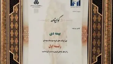 بیمه دی رتبه اول مؤسسات بیمه‌ای کشور شد