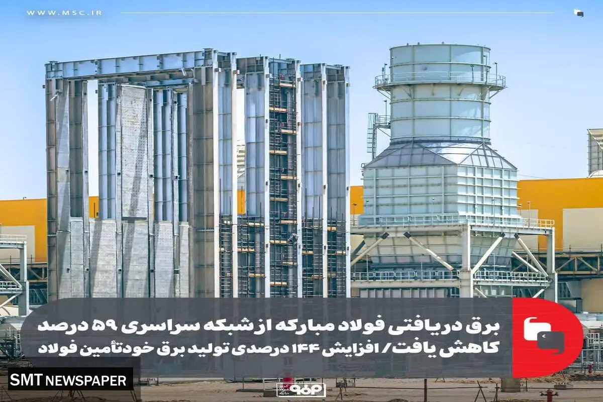 برق دریافتی فولاد مبارکه از شبکه سراسری ۵۹ درصد کاهش یافت/ افزایش ۱۴۴ درصدی تولید برق خودتأمین فولاد