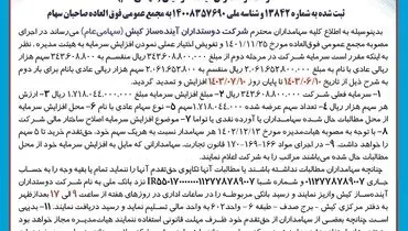 تمدید آگهی حق تقدم خرید سهام در خصوص مرحله دوم افزایش سرمایه شرکت دوستداران آینده ساز کیش