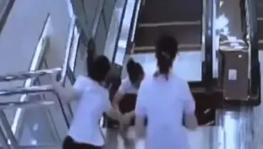 پله برقی این زن را بلعید! + فیلم