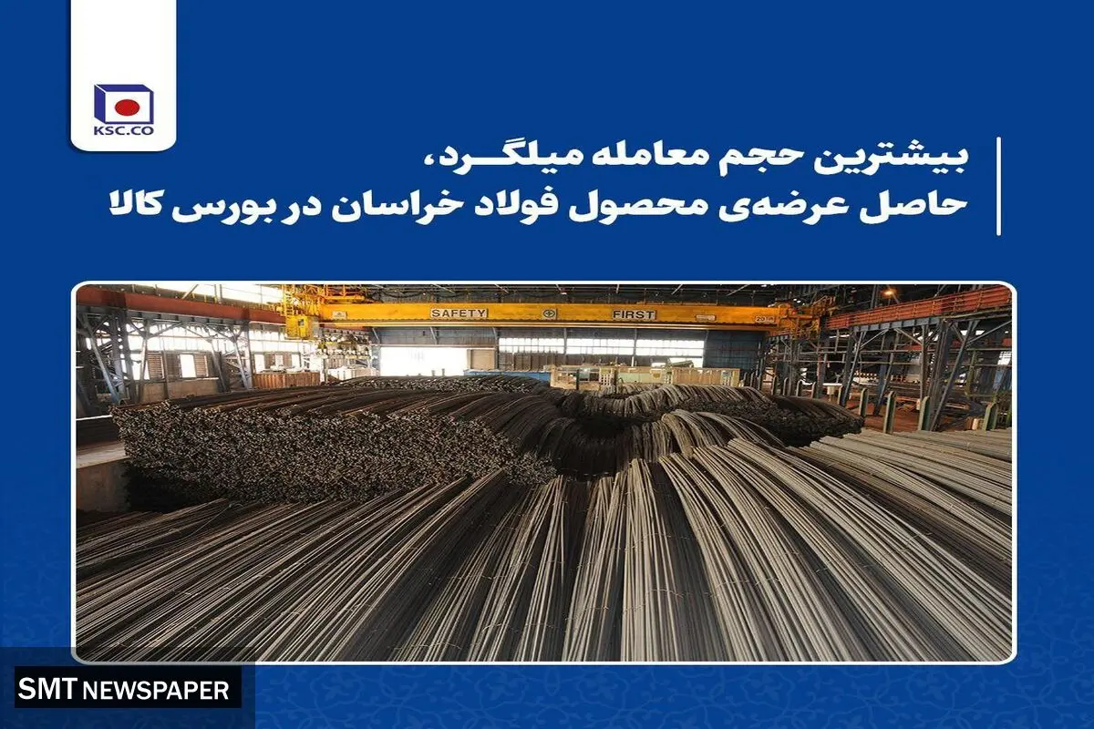 بیشترین حجم معامله میلگرد، حاصل عرضه‌ی محصول فولاد خراسان در بورس کالا