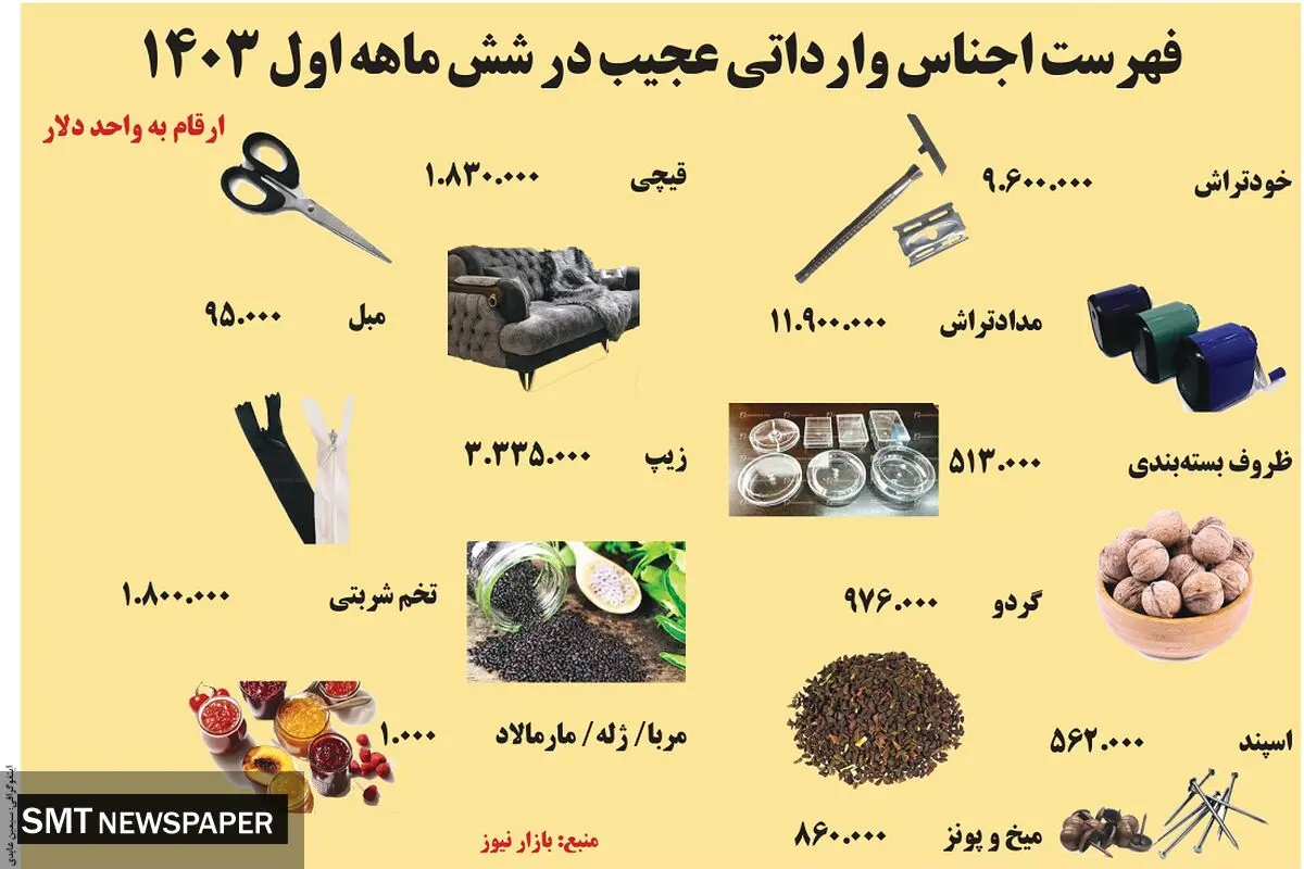 فهرست عجیب اجناس وارداتی در شش ماهه اول ۱۴۰۳ 