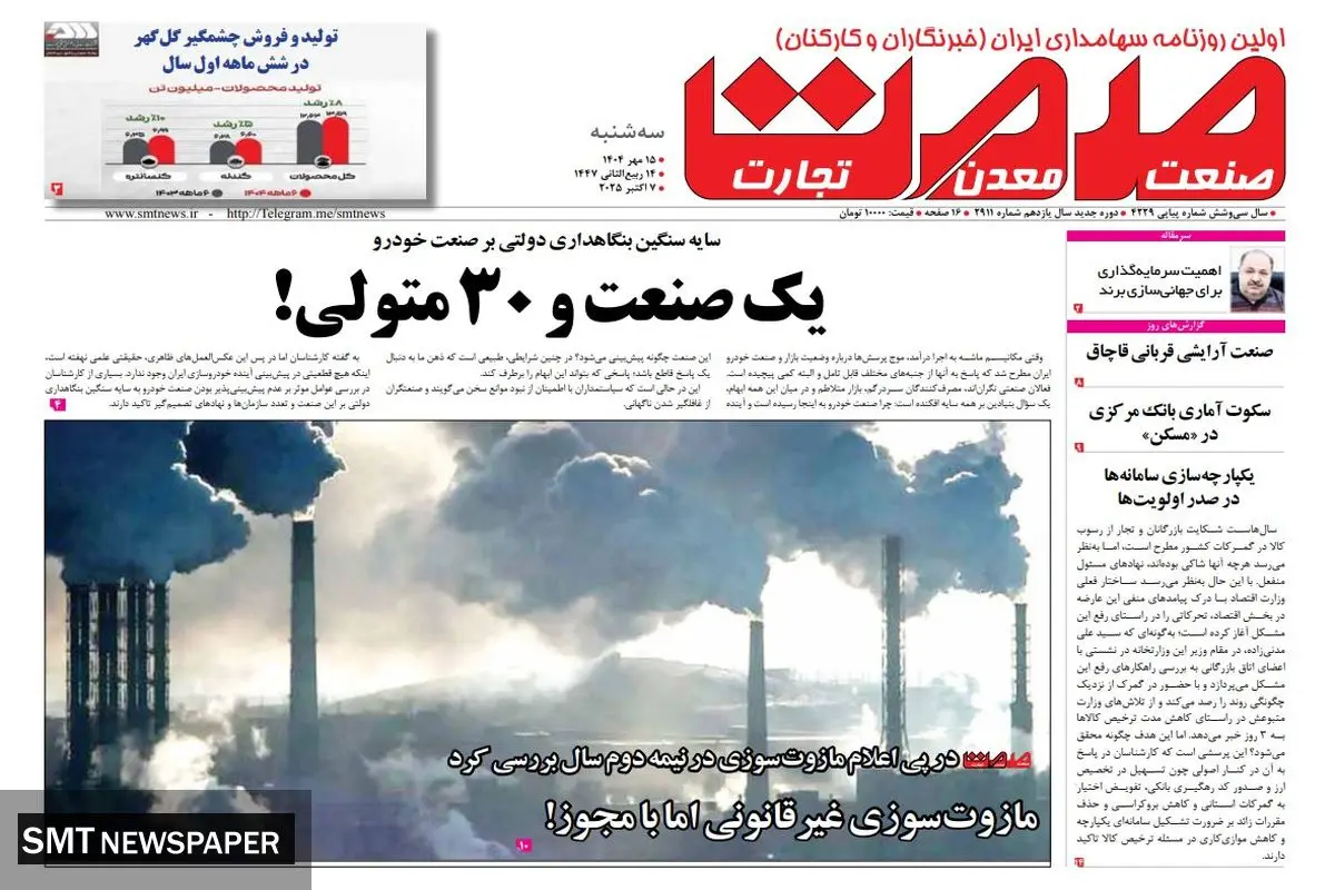 روزنامه سه شنبه ۱۵ مهرماه ۱۴۰۴