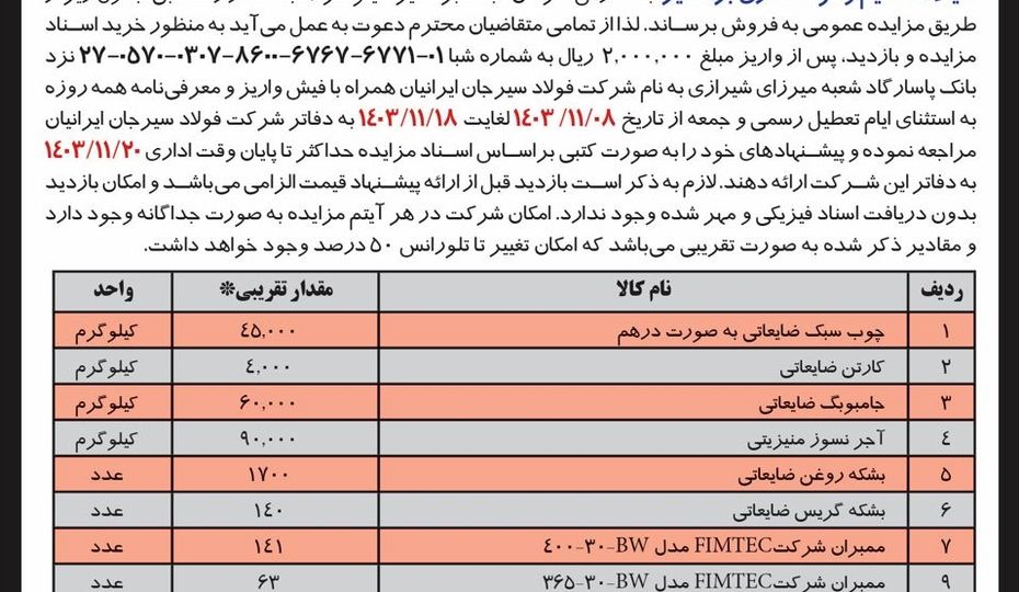 آگهی مناقصه شرکت معدنی و صنعتی گل گهر