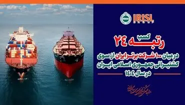 گروه کشتیرانی جمهوری اسلامی ایران، رتبه نخست گروه حمل و نقل و خدمات وابسته را در میان ۱۰۰ شرکت برتر کسب کرد.