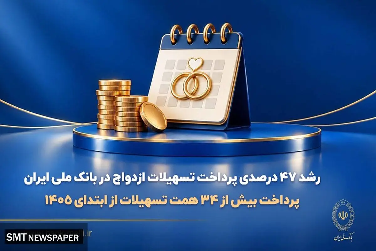 رشد ۴۷ درصدی پرداخت تسهیلات ازدواج در بانک ملی ایران/ پرداخت بیش از ۳۴ همت تسهیلات از ابتدای ۱۴۰۵