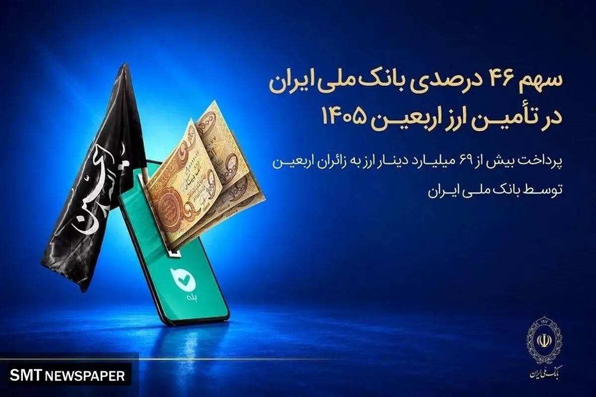 سهم ۴۶ درصدی بانک ملی ایران در تأمین ارز اربعین ۱۴۰۵/ پرداخت بیش از ۶۹ میلیارد دینار ارز به زائرین اربعین توسط بانک ملی ایران