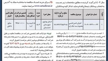 مناقصه عمومی شرکت سهامی آب منطقه ای بوشهر 