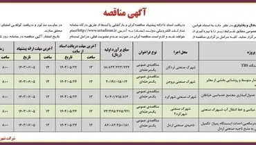 مناقصه عمومی شرکت شهرک های صنعتی چهار محال و بختیاری 